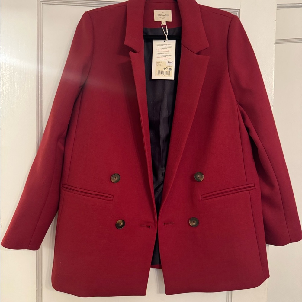 Sézane double breasted blazer in burgundy wine. New with tags. Size US 6 or 38.
